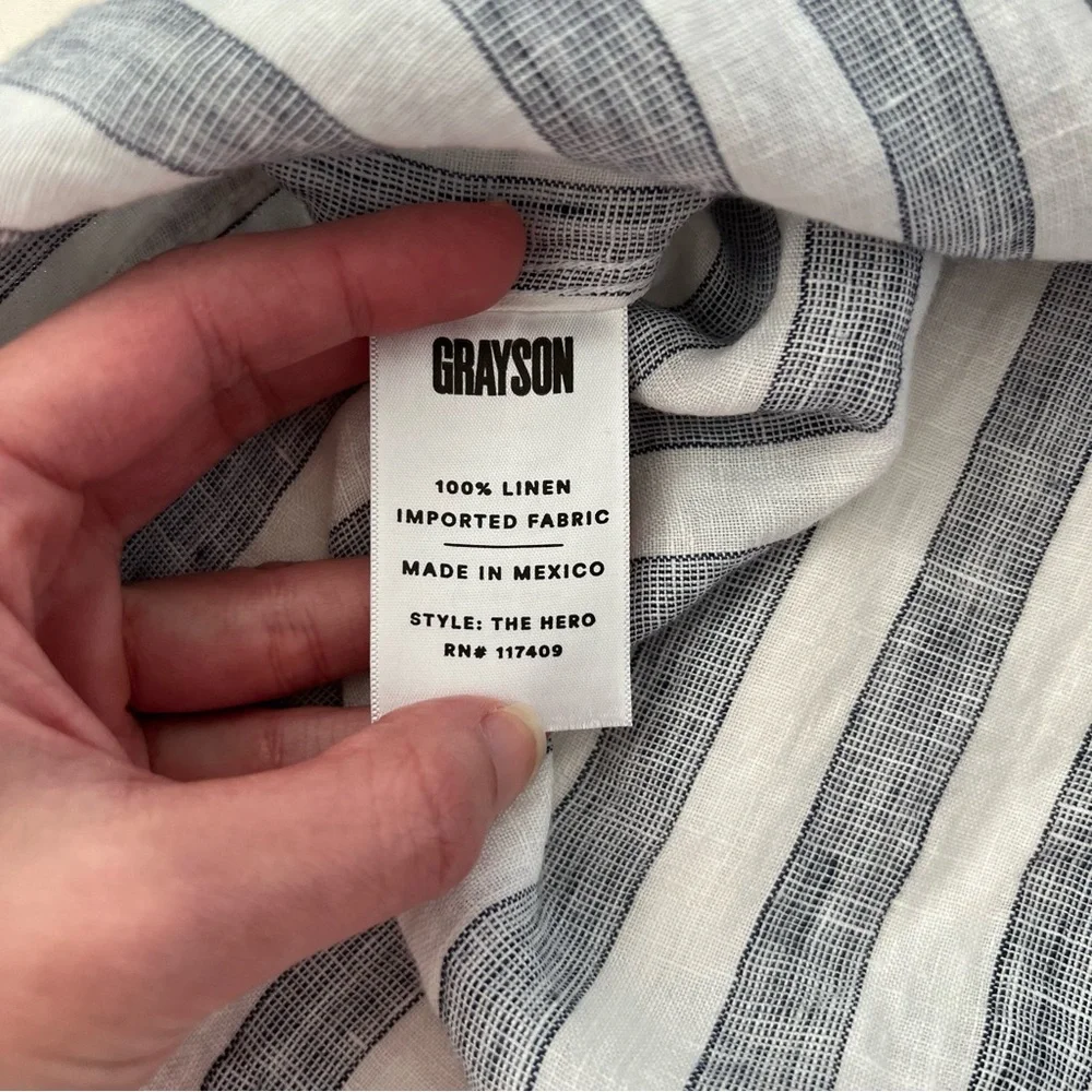 Grayson‎ by Frank & Eileen The Hero 100% Linen Button Up Blue Striped Shirt SZ M - Picture 10 of 13